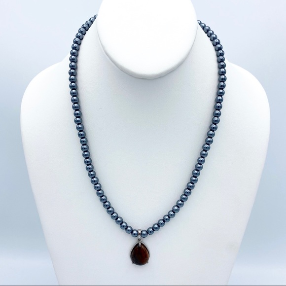 NEW India Faux Tahitian Pearl 316L Stainless Steel Stone Pendant Necklace - Picture 1 of 16